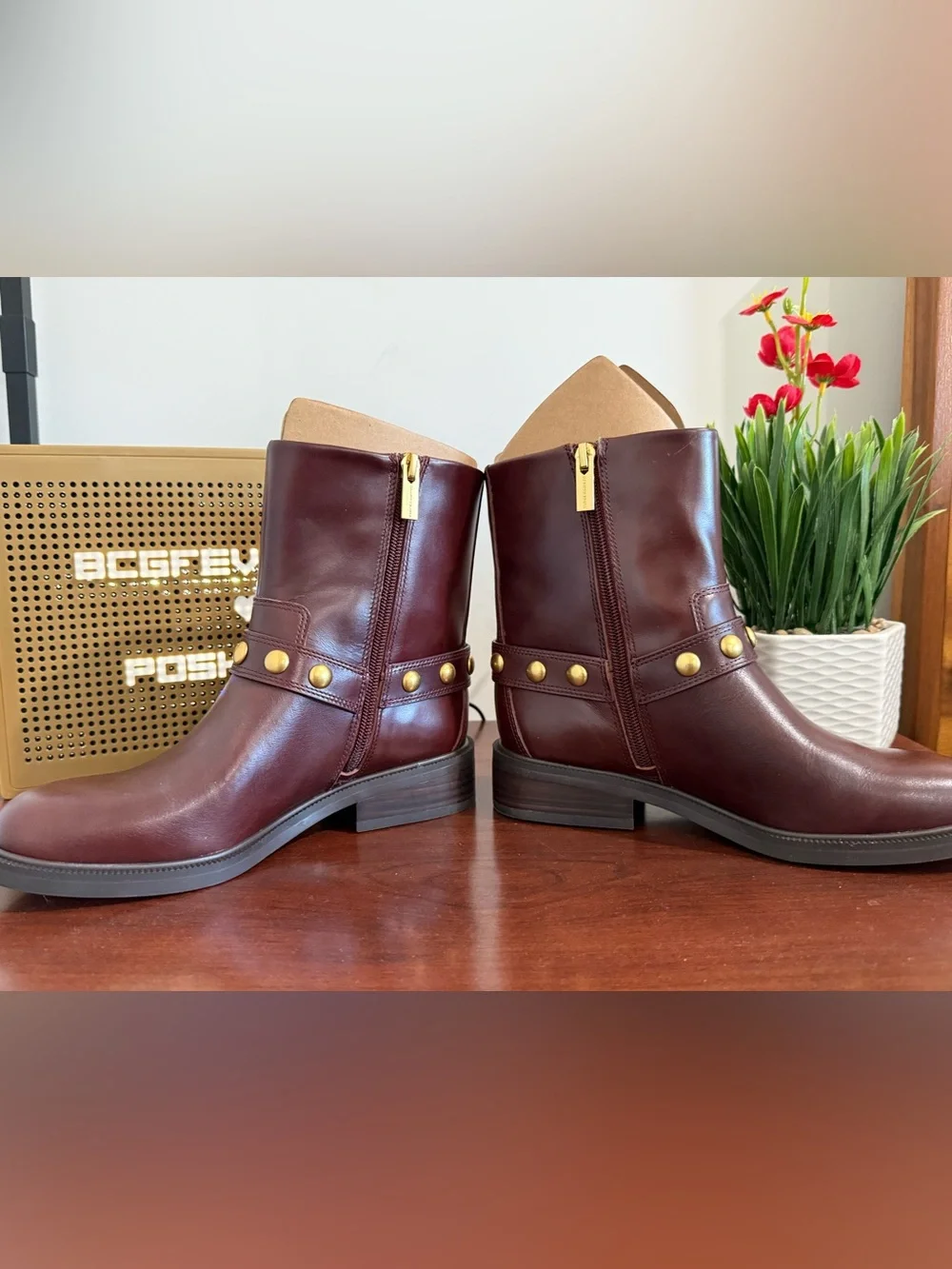 New Vince Camuto Amais Biker Womens Boots color Rich Mahogany size 6.5